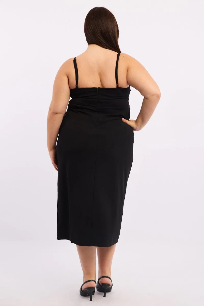 Black Twist Front Fitted Midi Dress Orbit Light