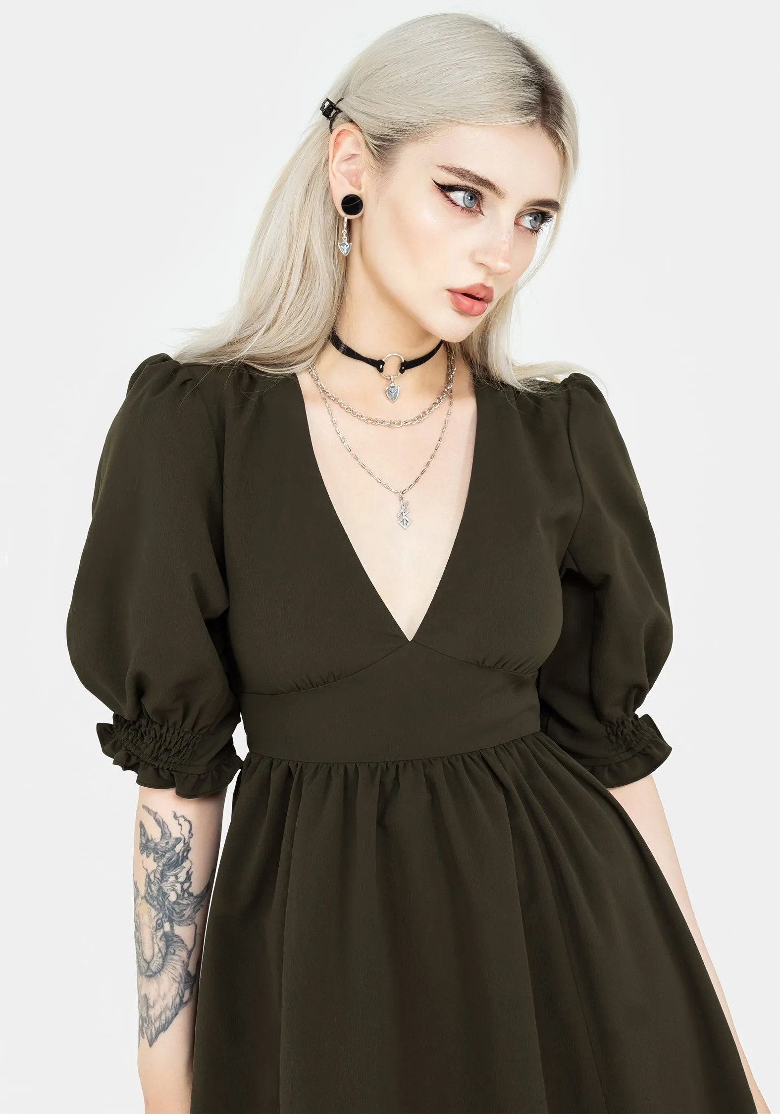 Casual Style Style Easy Divination Textured Midi Dress - Green