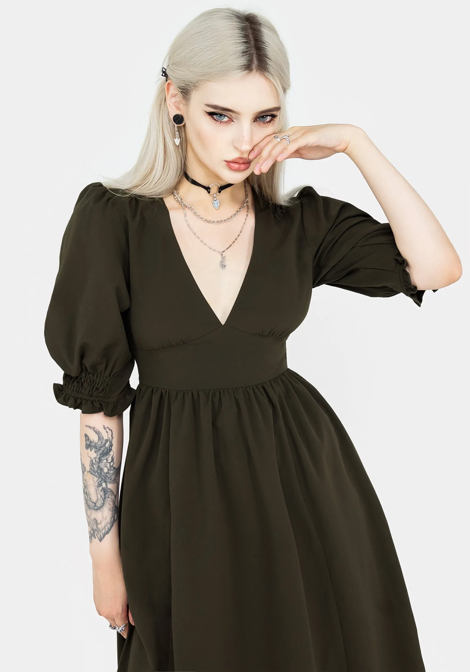 Petite Style Divination Textured Midi Dress - Green