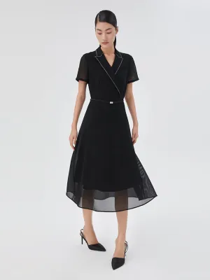 Pack Friendly Triacetate Mesh Gathered Waist Midi Dress