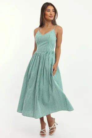 Green Check Maxi Dress Singlet Belt Tie Light and airy dress