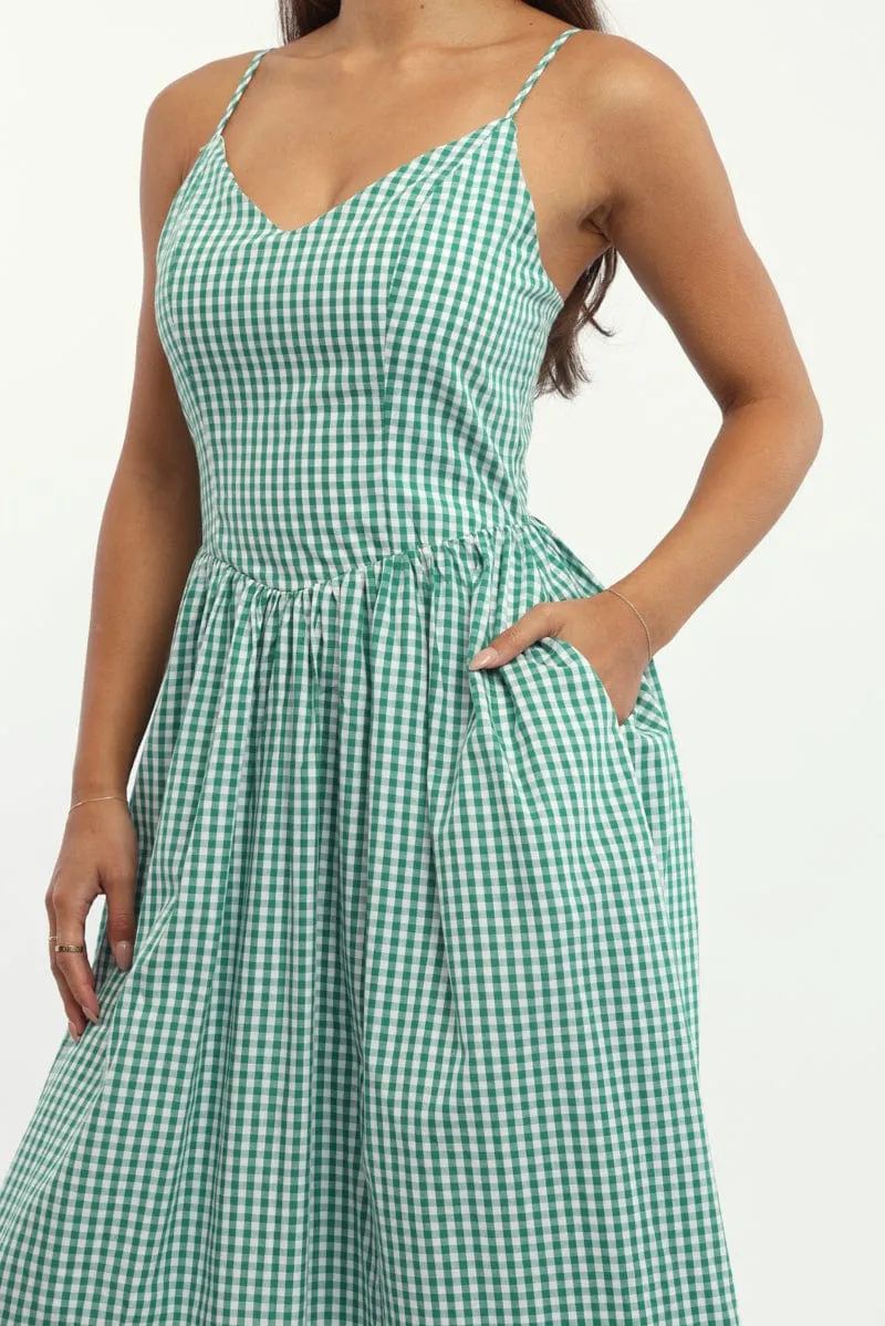Green Check Maxi Dress Singlet Beautiful event maxi Jade Shine