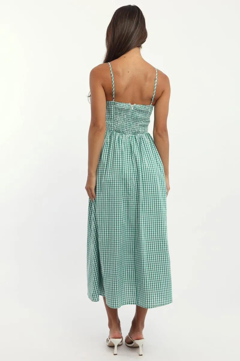 Green Check Maxi Dress Singlet Georgette Flow Bead Work