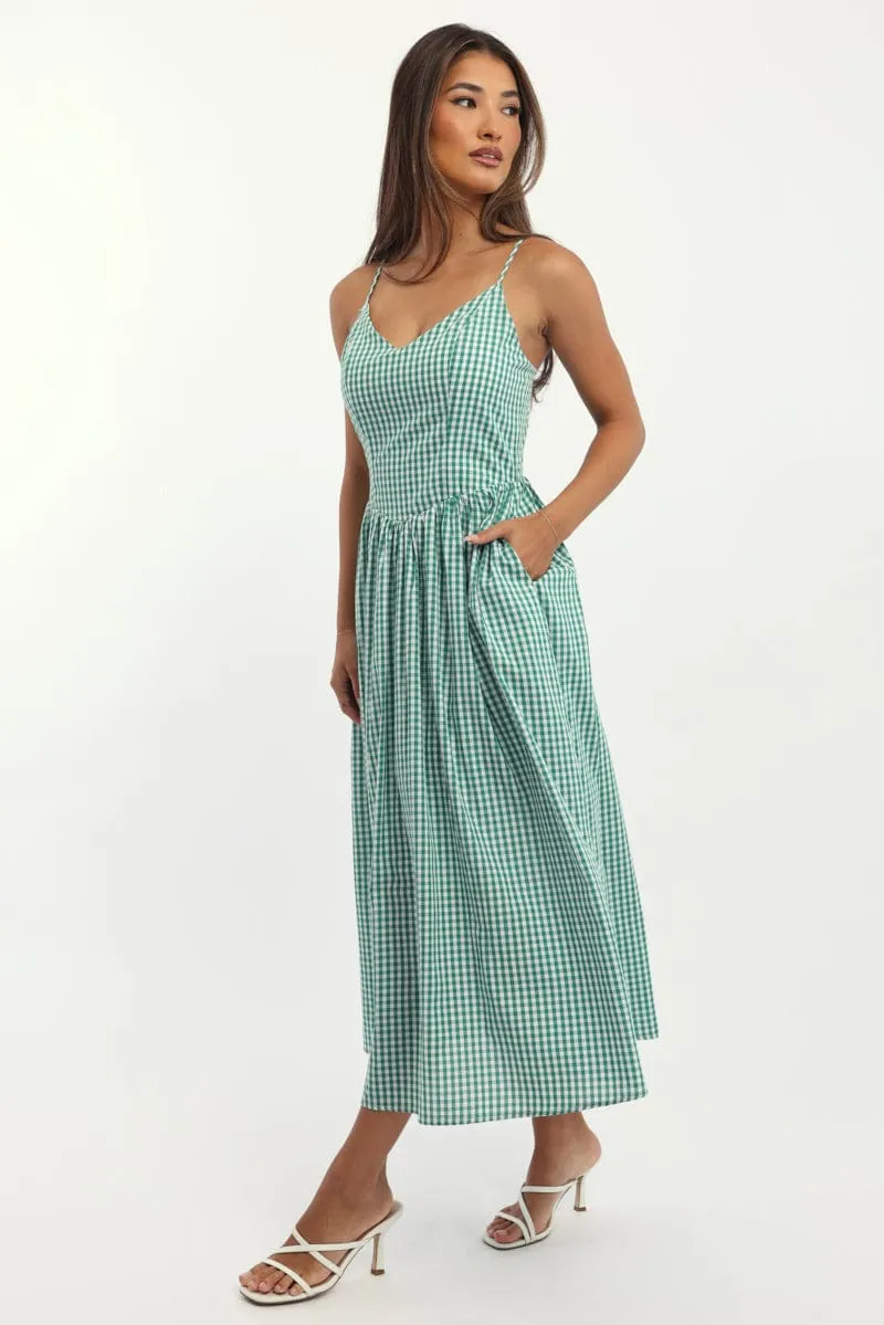 Golden Sand Green Check Maxi Dress Singlet