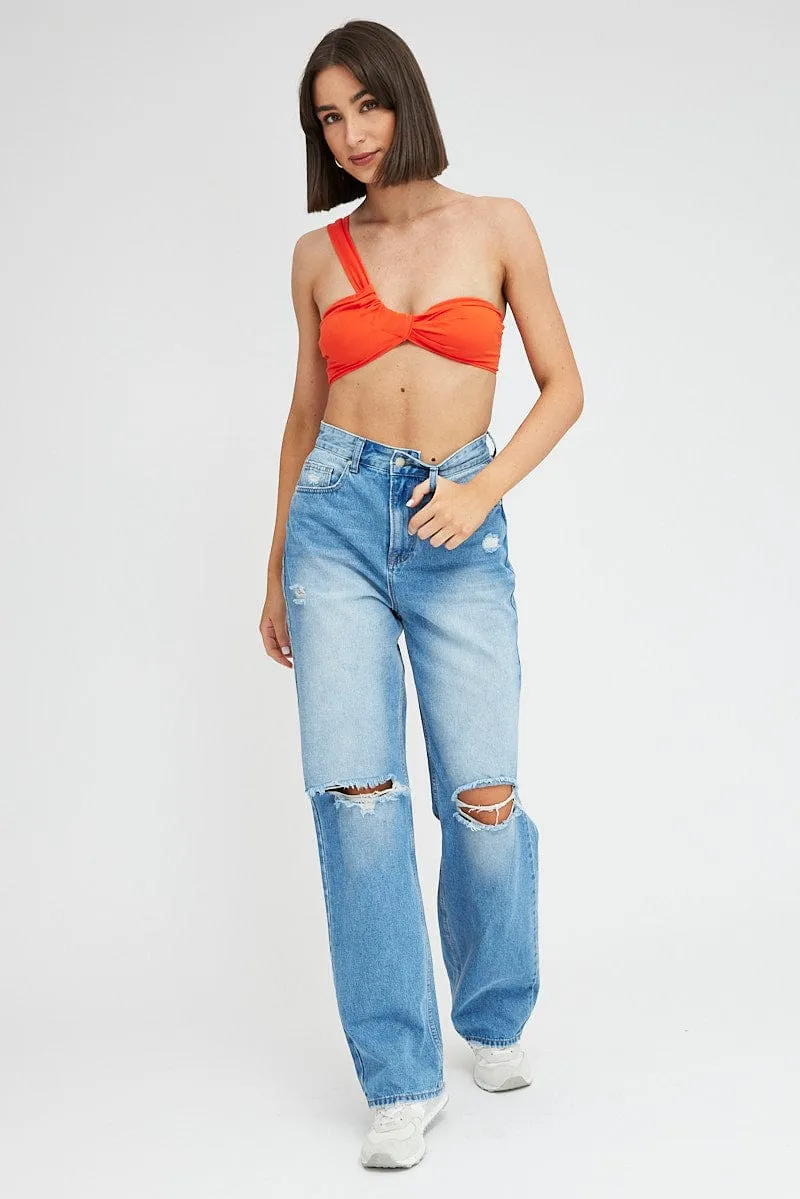 Orange Bralette Twist One Shoulder Seamless Casual Footwear