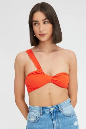 AntibacterialMaterial Trendy Trousers Orange Bralette Twist One Shoulder Seamless