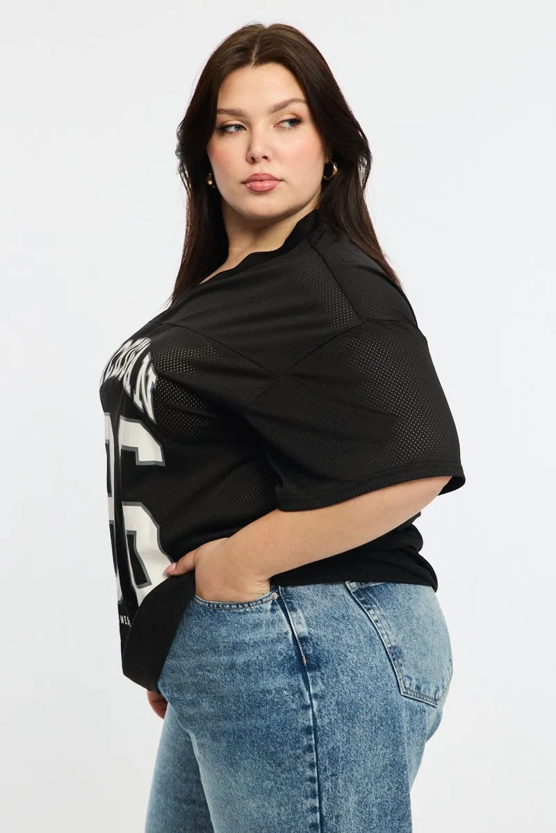 Black Sport Tee Short Sleeve V-neck Comfort Wearable Street Casual