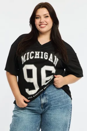 Seasonal Casual Black Sport Tee Short Sleeve V-neck