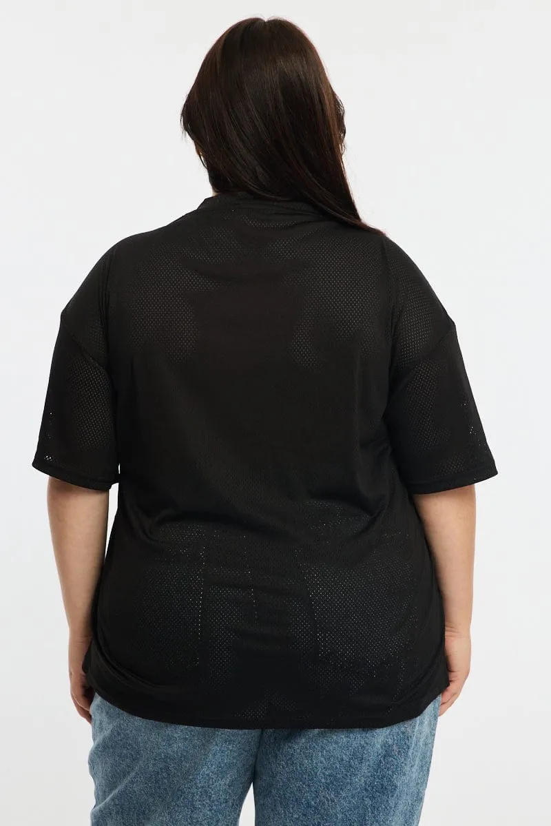 Black Sport Tee Short Sleeve V-neck City Casual