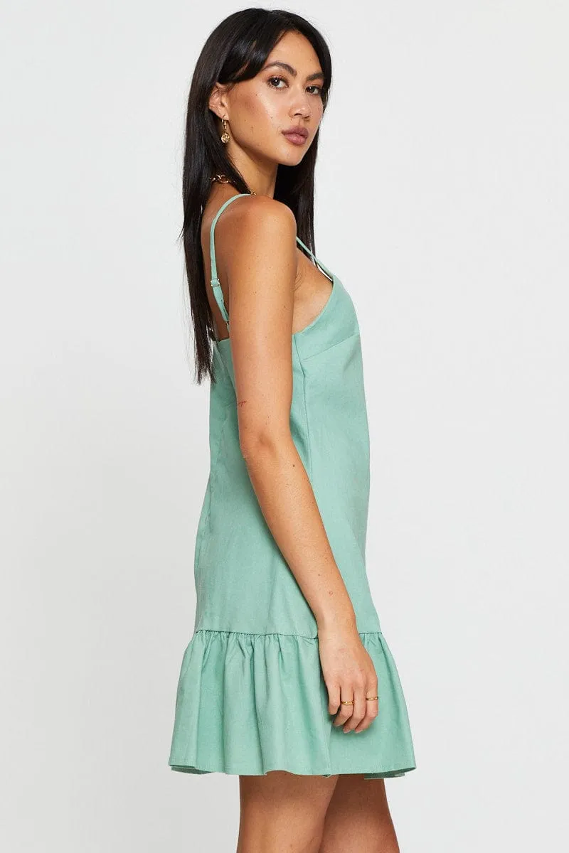 Green A Line Dress Mini V Neck Hot Star