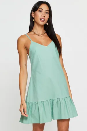 High Light Green A Line Dress Mini V Neck