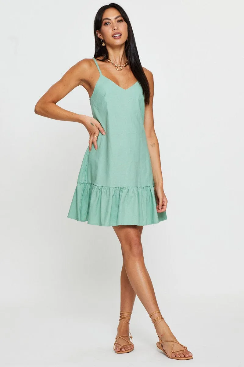 Green A Line Dress Mini V Neck Modern Edge