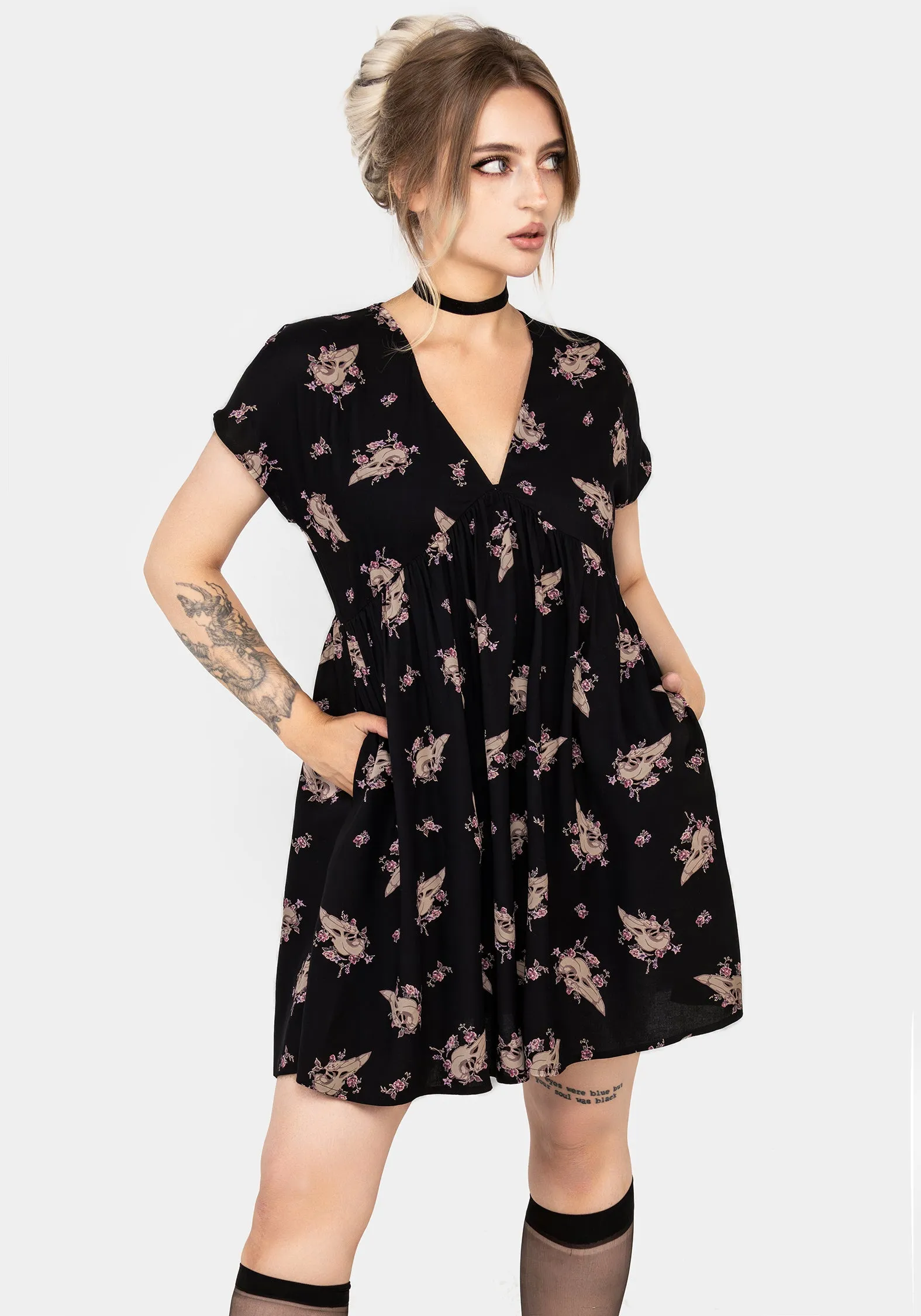 Carrion V-Neck Mini Smock Dress Elegant short formal gown