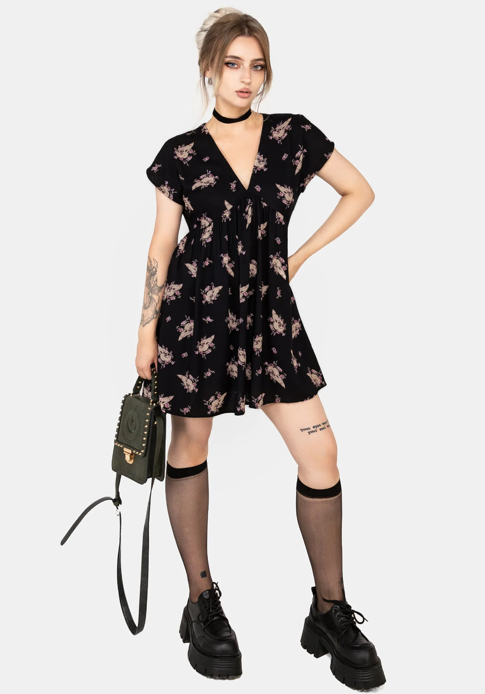 Daring Mode Carrion V-Neck Mini Smock Dress