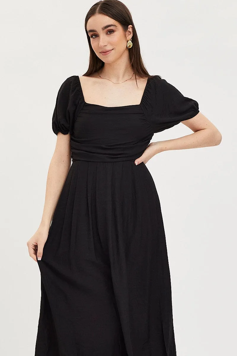 Black Midi Dress Evening Square Neck Silver Glow This maxi dress combines a relaxed fit with an elegant look for a versatile wardrobe piece