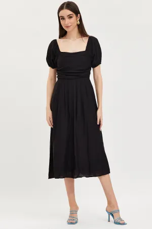 Poetic Move Black Midi Dress Evening Square Neck