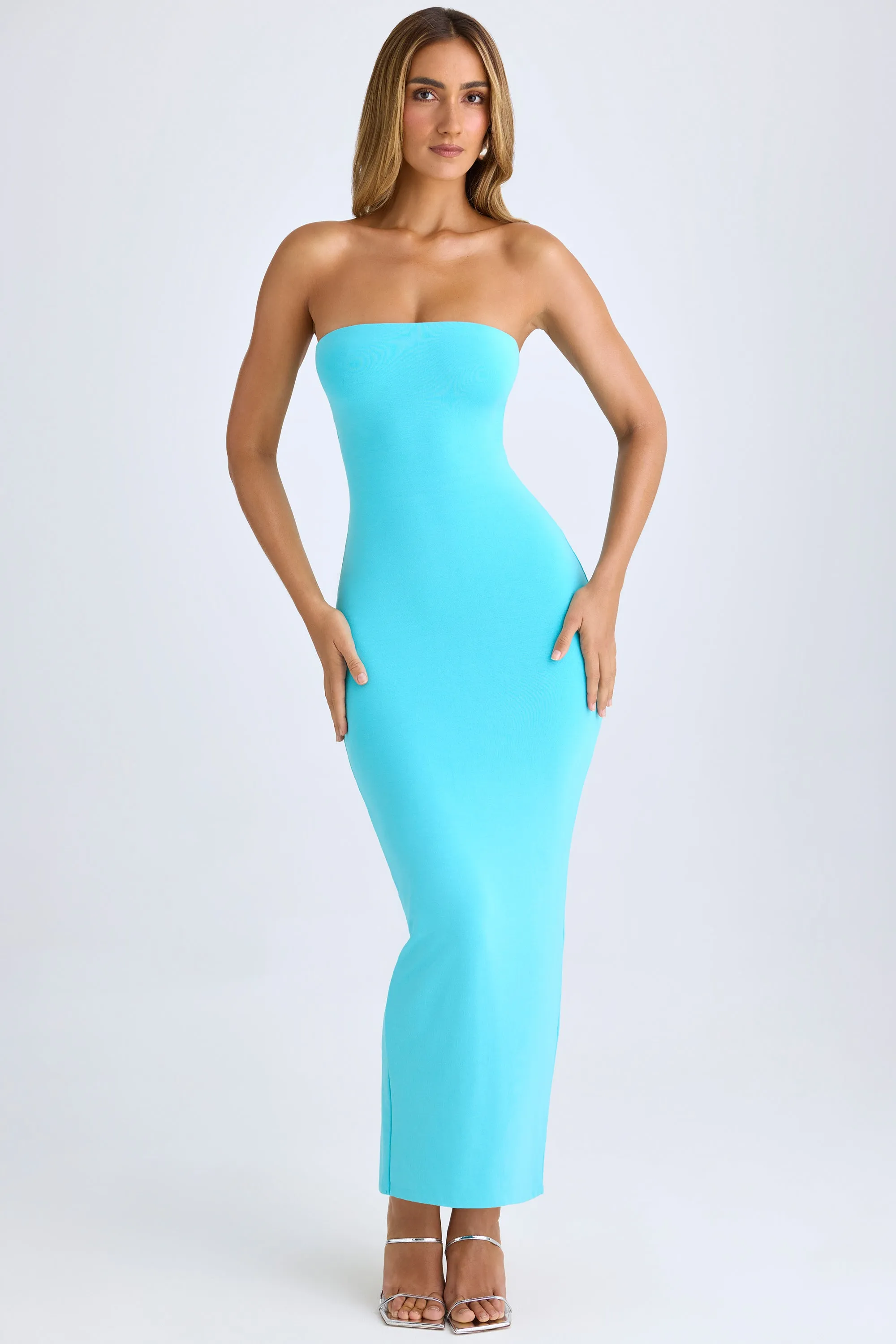 Port Lane Blue Sky Modal Bandeau Maxi Dress in Aqua Blue