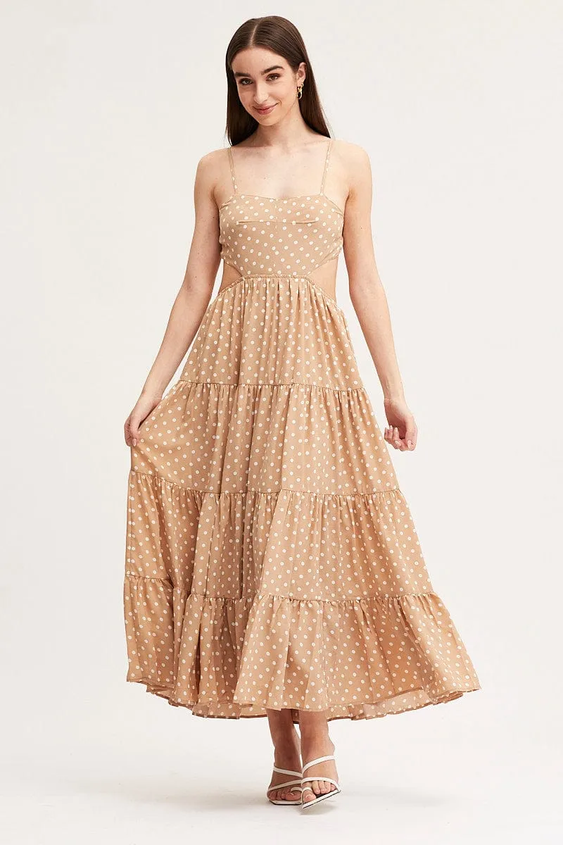 Polka Dot Maxi Dress Sleeveless Evening Lace Panel