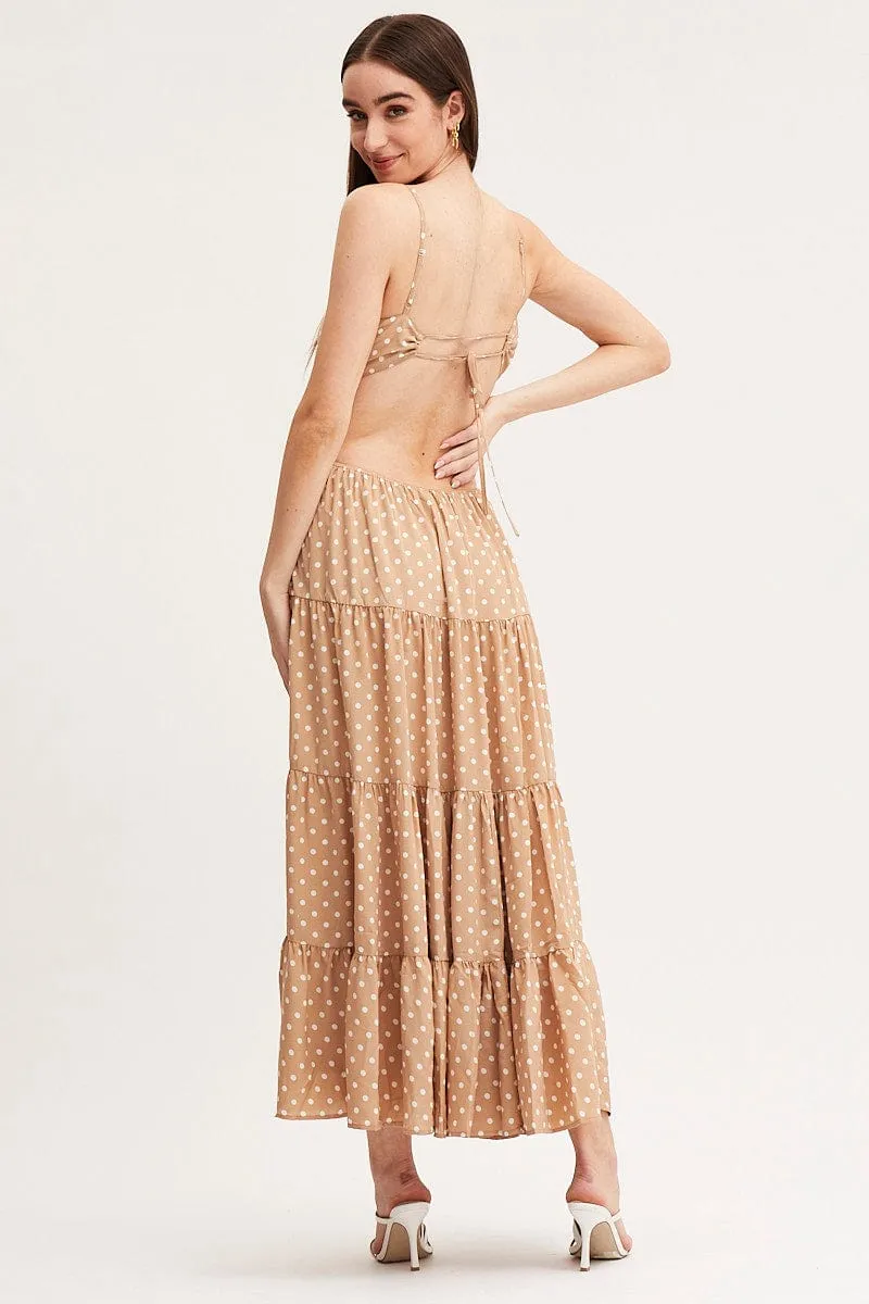 Beach Walk Field Glow Polka Dot Maxi Dress Sleeveless Evening