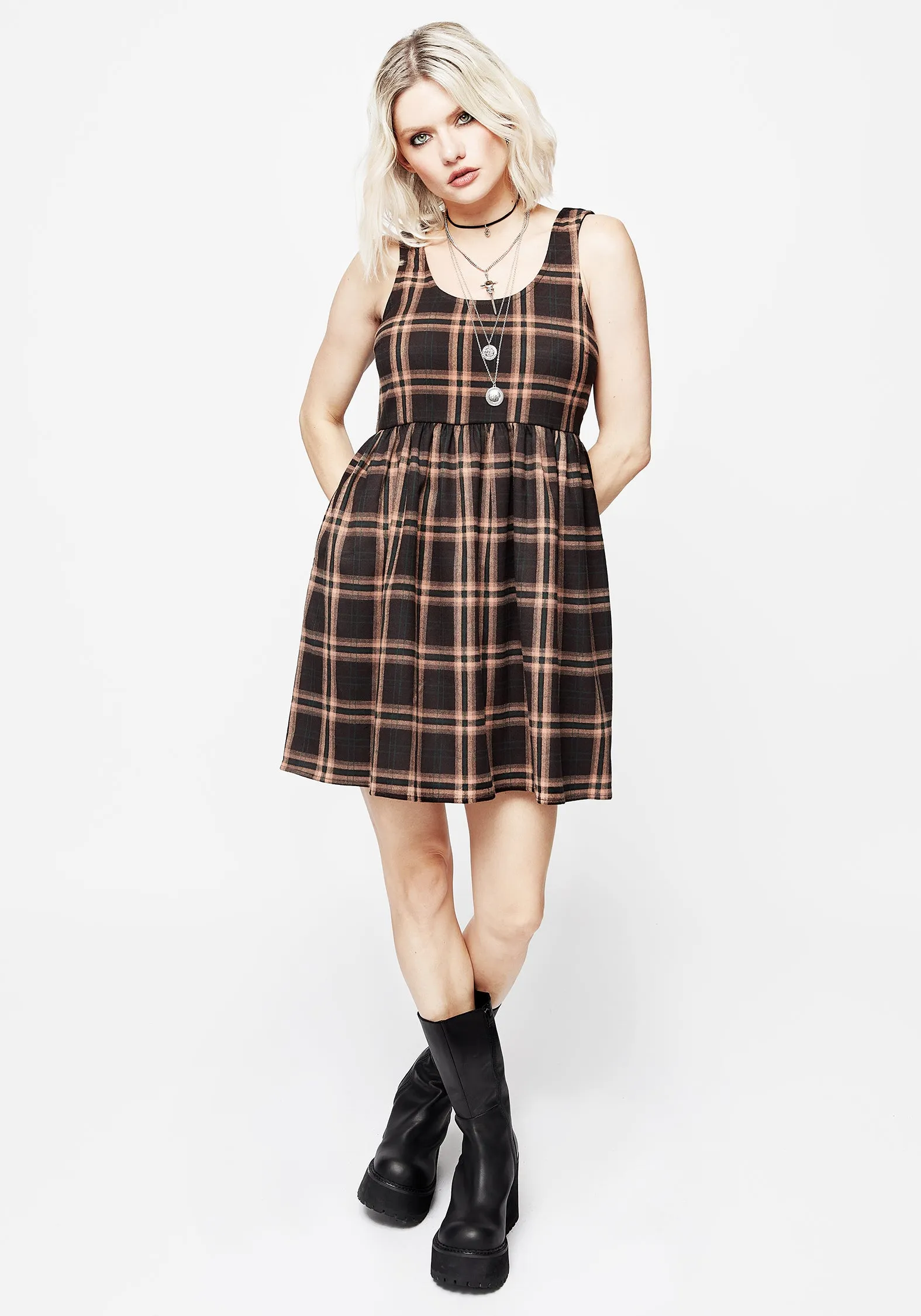 Shine Glow Trend Soft Ambrose Check Mini Dress