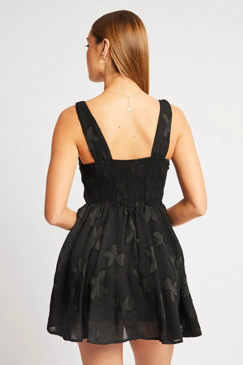 Hot Pick UPF Sun Protection Black Fit And Flare Dress Mini Burn Out
