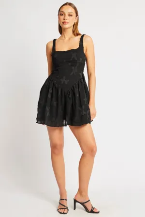 Black Fit And Flare Dress Mini Burn Out Smooth Elastic Vibrant patterned mini