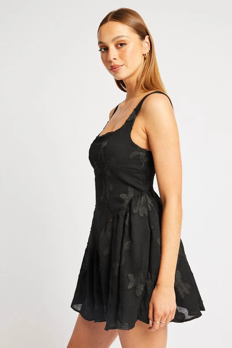 Feminine relaxed mini Trendy mini outfit Black Fit And Flare Dress Mini Burn Out