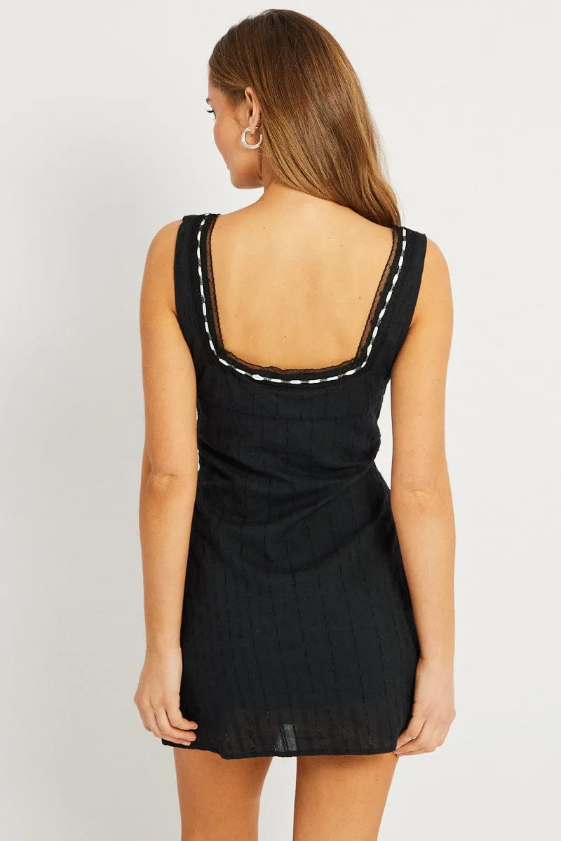 Black Mini Dress Sleeveless Simple Wear