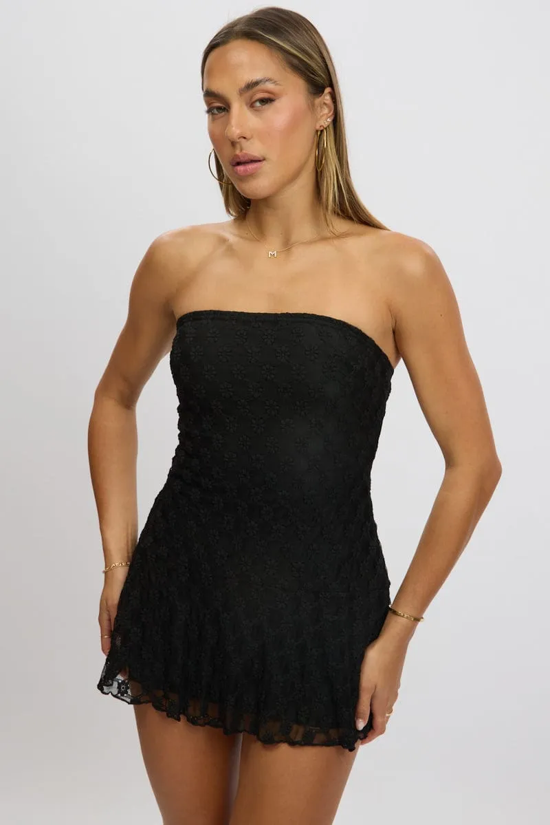 Black Mini Dress Strapless Lace UV Protection Light Charm