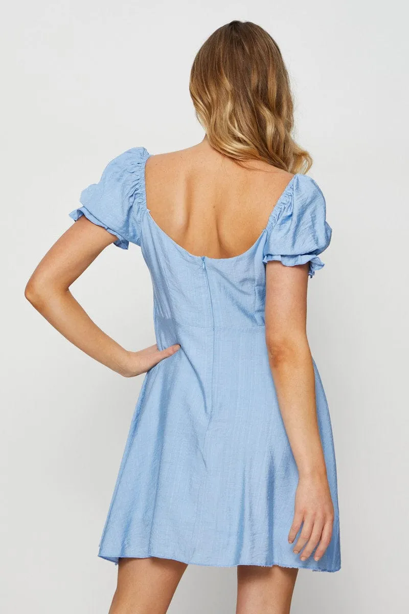 Pose Glow Blue Mini Dress Short Sleeve