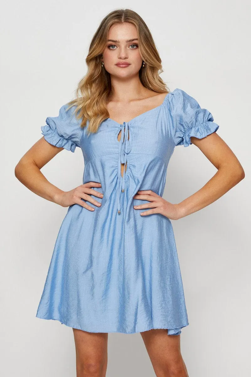 Blue Mini Dress Short Sleeve Lightweight Bar Scene