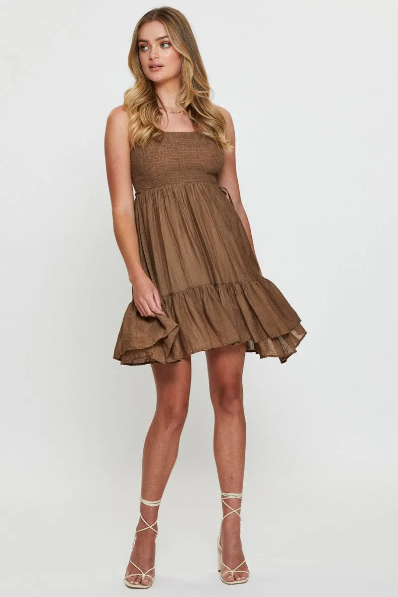 Runway Glow Brown A Line Dress Mini