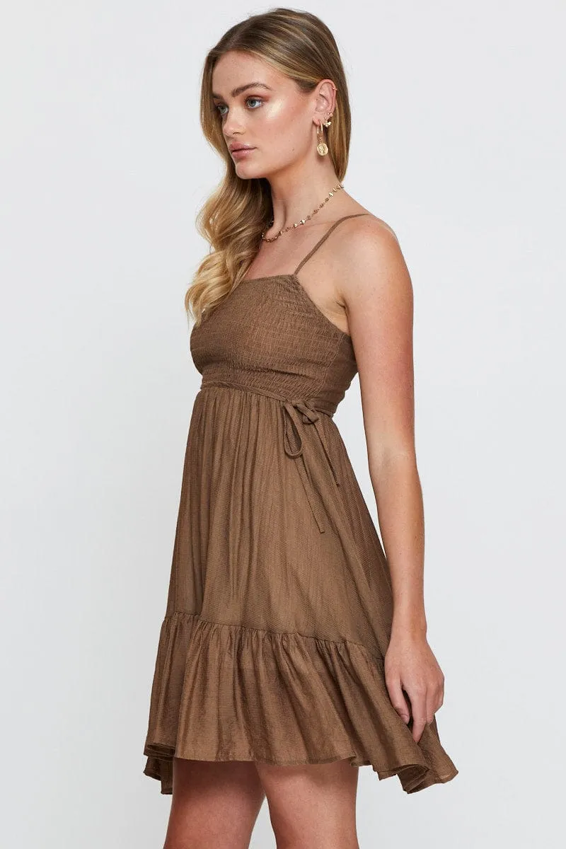 Brown A Line Dress Mini Soft Touch