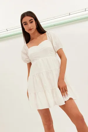 White Fit And Flare Dress Mini Sweetheart Poplin Shift Style Youthful Look
