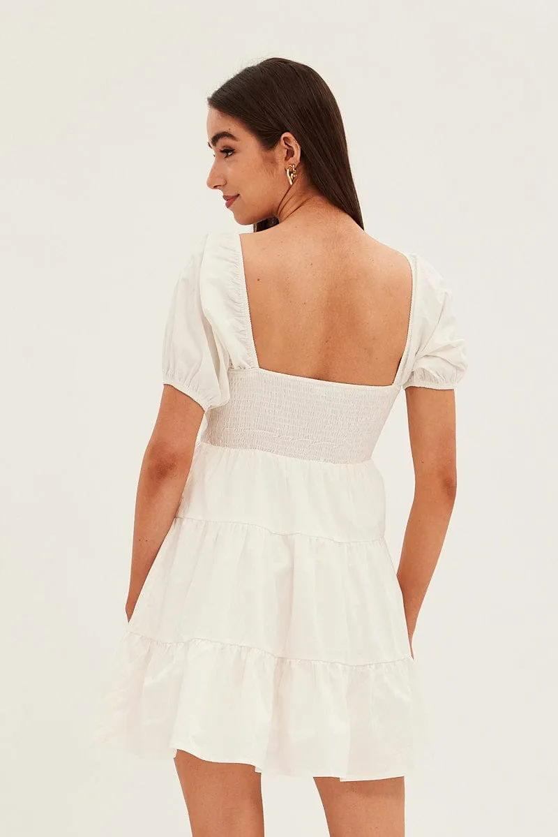 White Fit And Flare Dress Mini Sweetheart Poplin Bold statement dress Scene Flash
