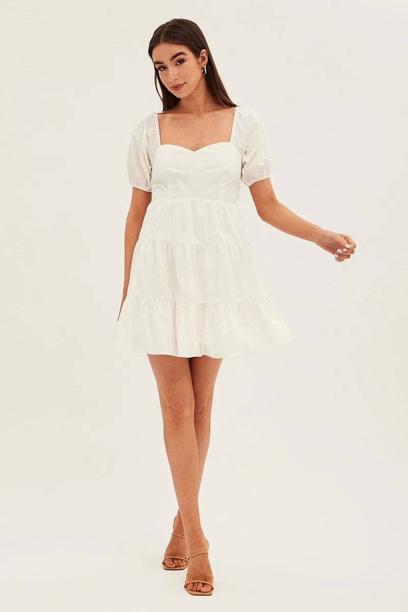 Trendy Wear White Fit And Flare Dress Mini Sweetheart Poplin