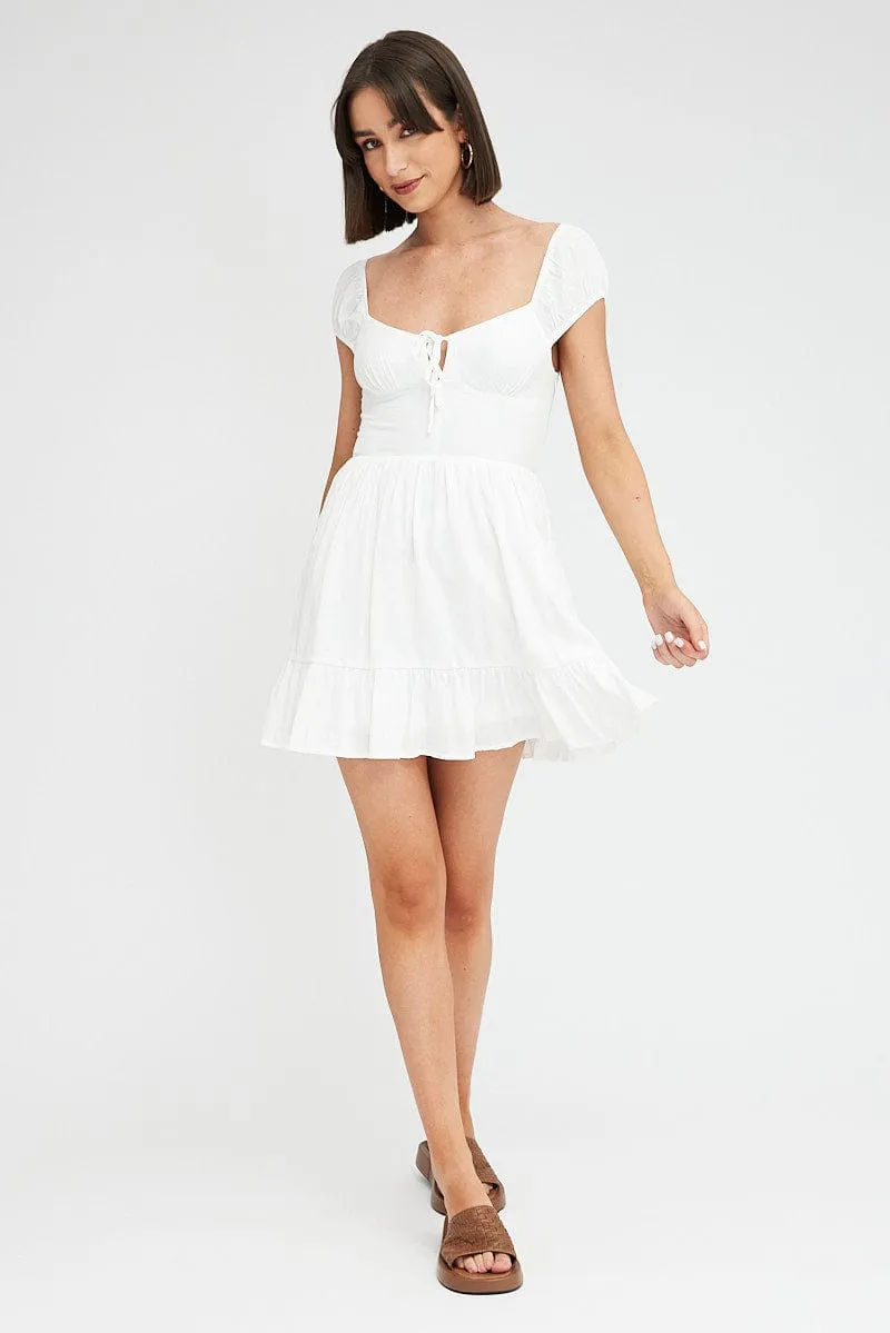 White Fit And Flare Dress Mini Floral Fit