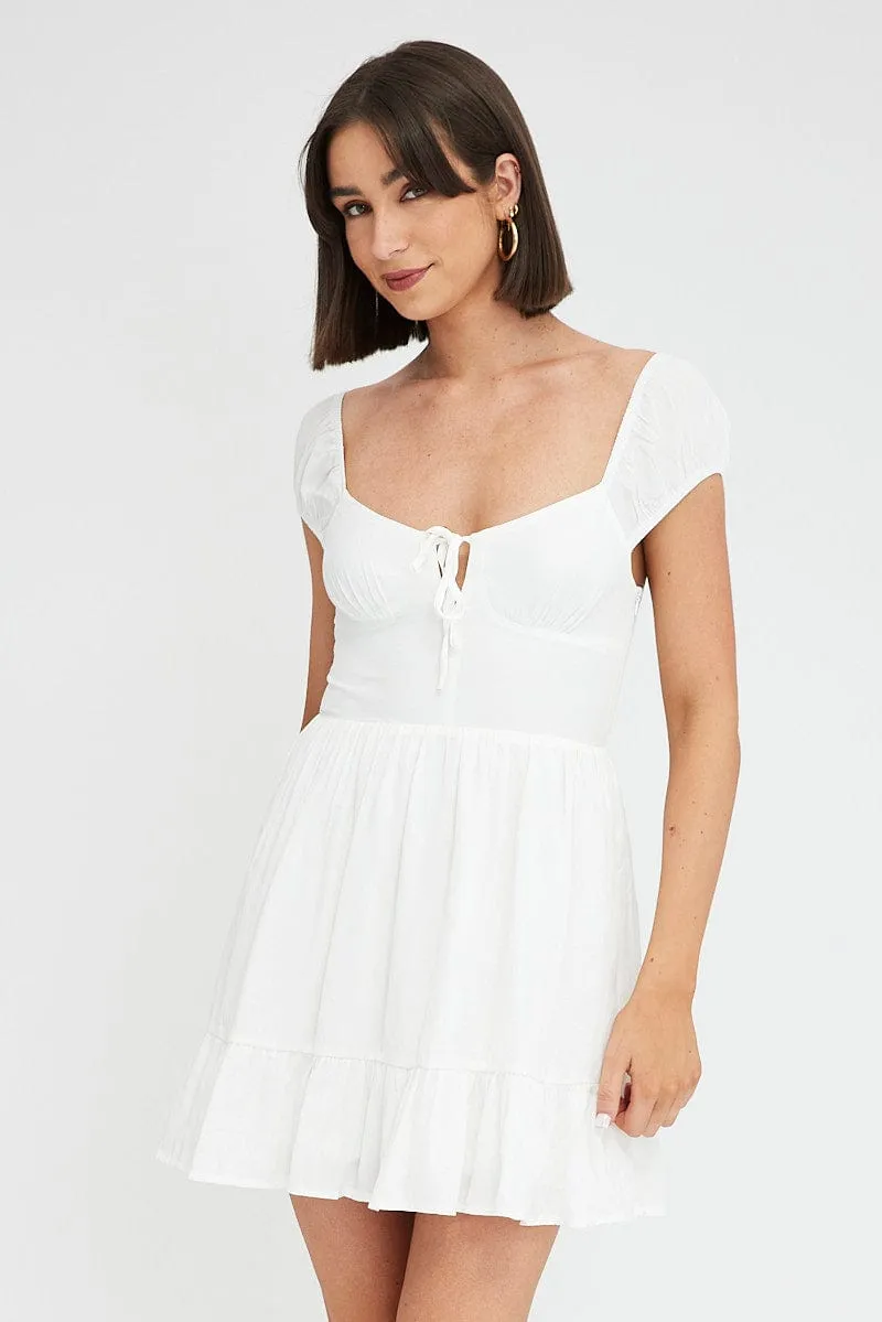 Stage Glow Flexible Edge Binding White Fit And Flare Dress Mini