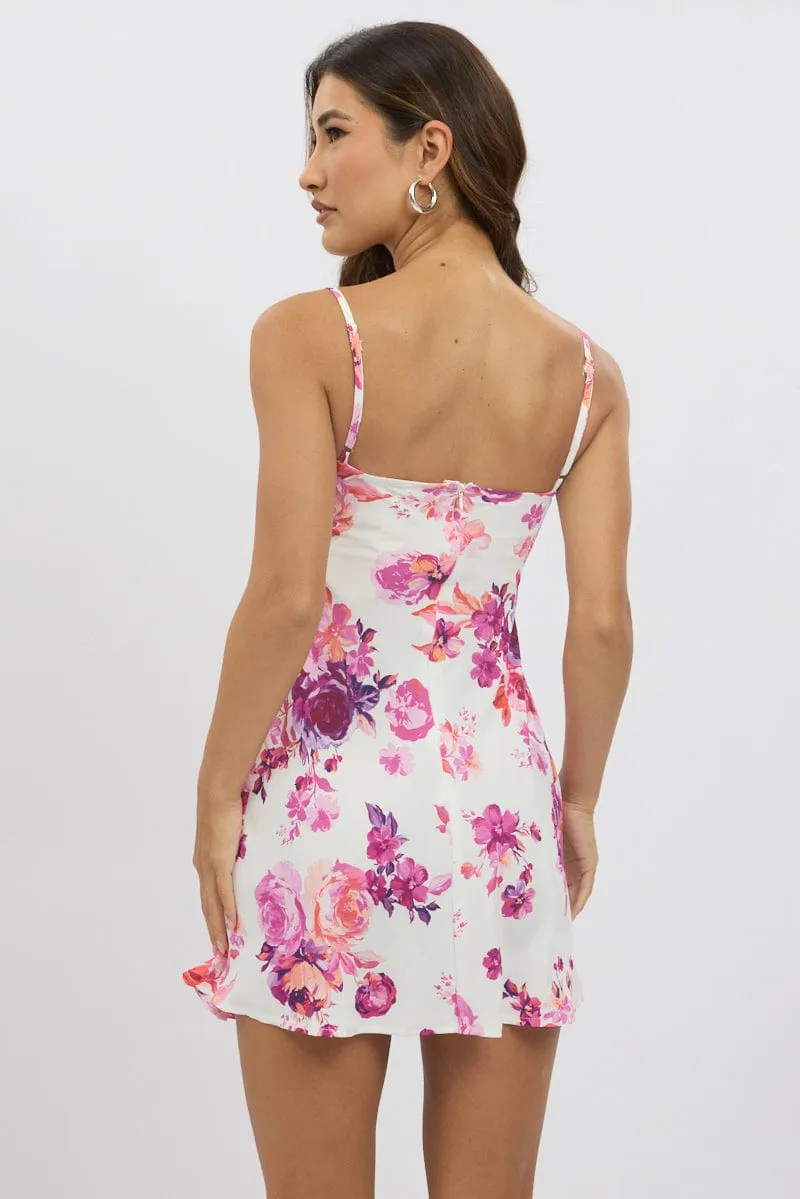 Mini for a night out Weekend Look White Floral Mini Dress Strappy Mini Satin