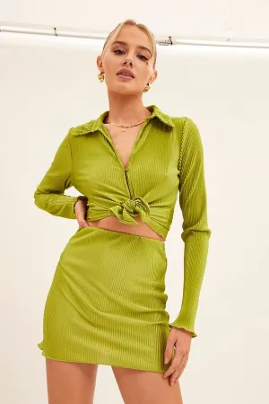 Green Mini Skirt Plisse Satin Multi Purpose Fabric