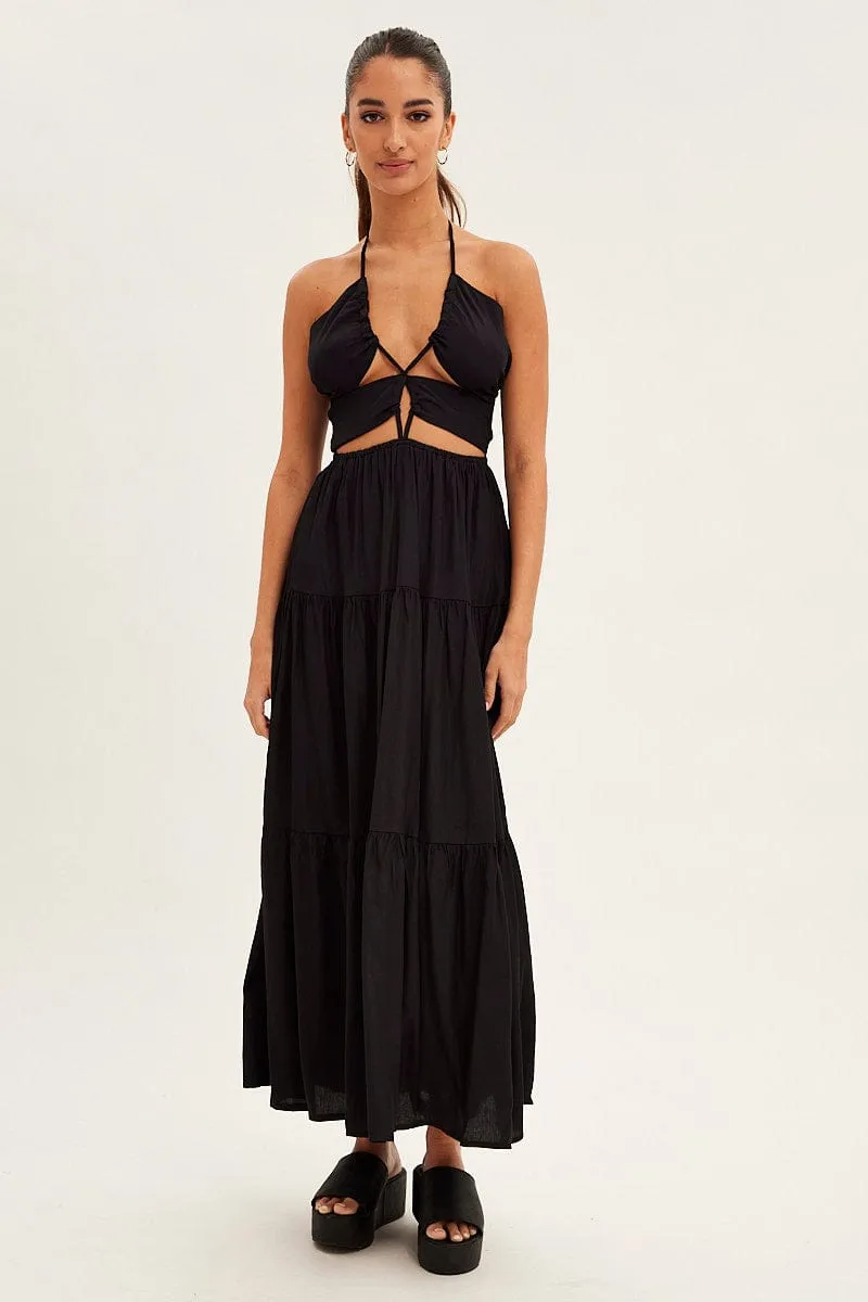 Roof View Cherry Bloom Black Cut Out Maxi Dress