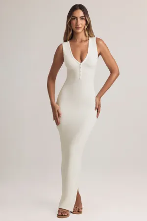 Modal Button-Detail Maxi Dress in White Alpine Glow