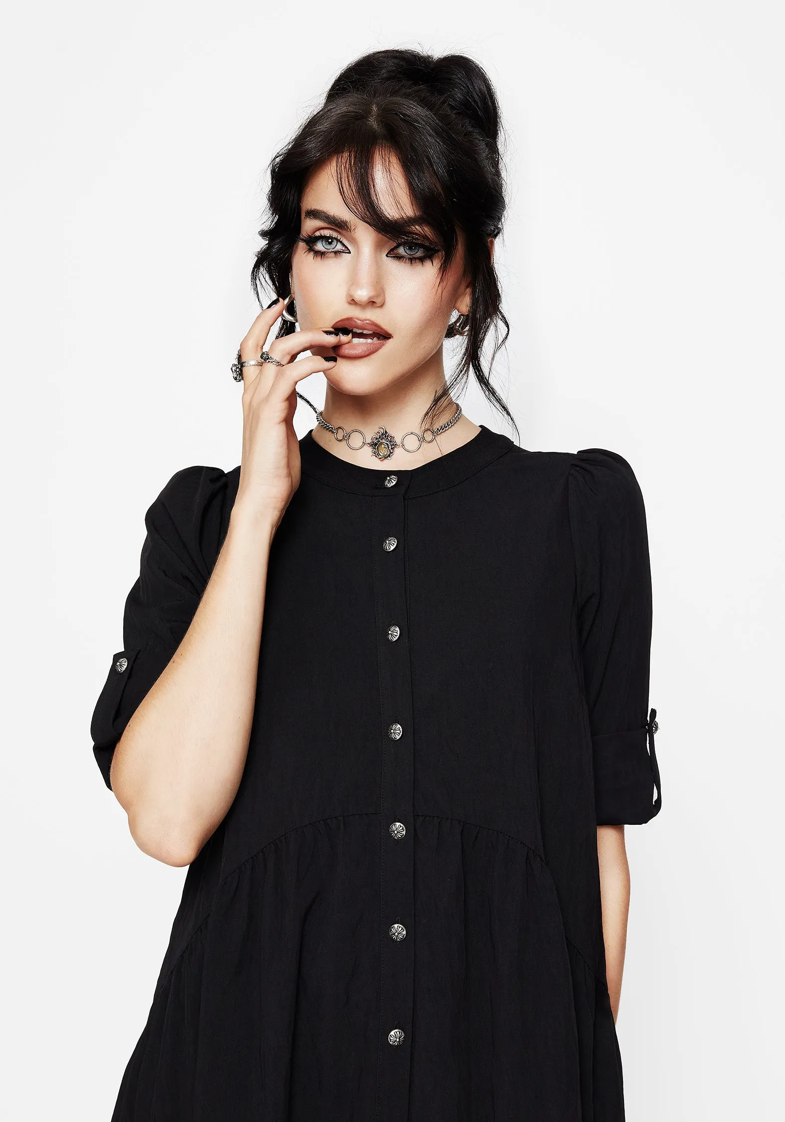 Arden Button Down Mini Smock Dress Non Irritating Tags Relaxed Silhouette