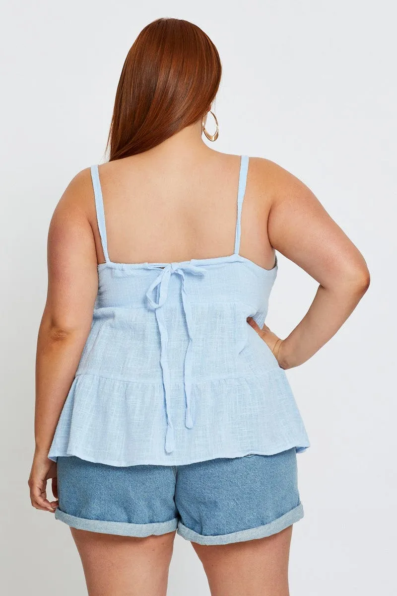 Fashion Core All Day Blue Shell Top Sleeveless Tie Back Tie