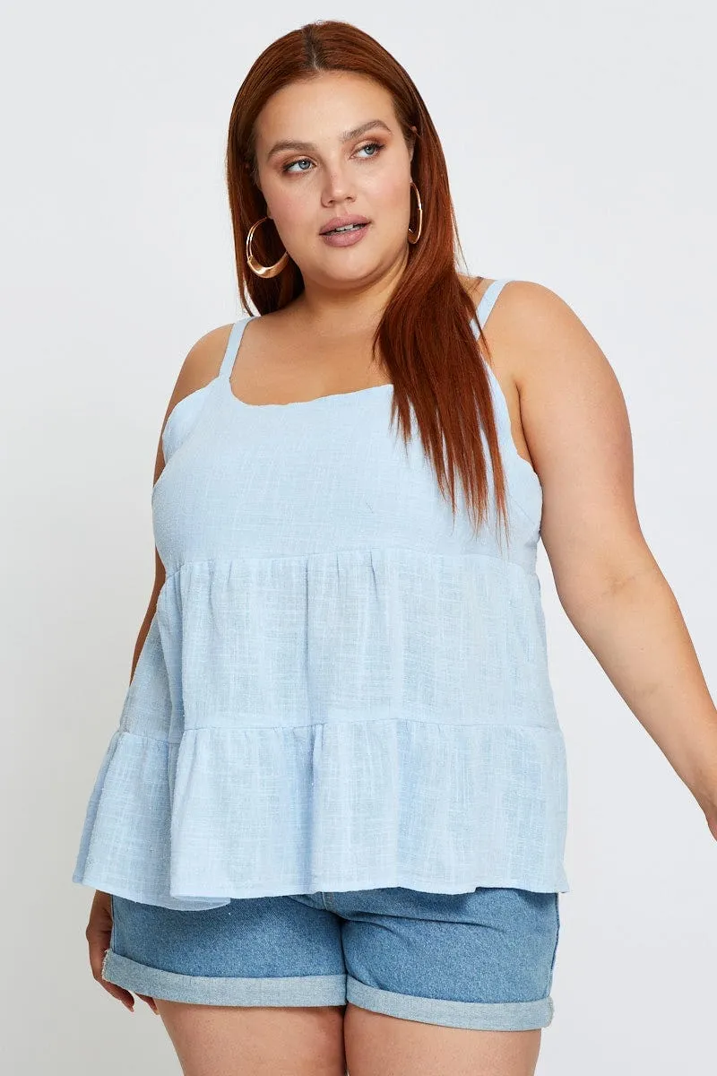 Elegant Layer Blue Shell Top Sleeveless Tie Back Tie