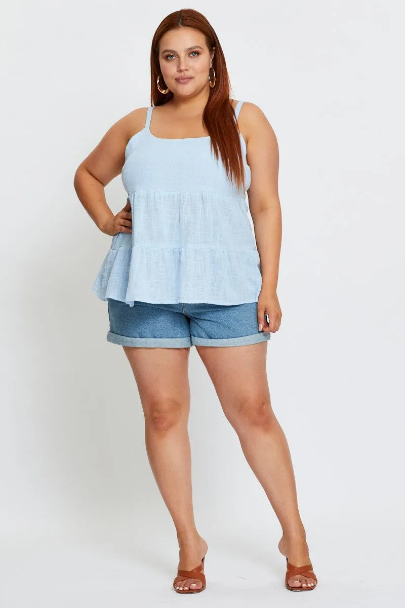 Wonder Fit Blue Shell Top Sleeveless Tie Back Tie