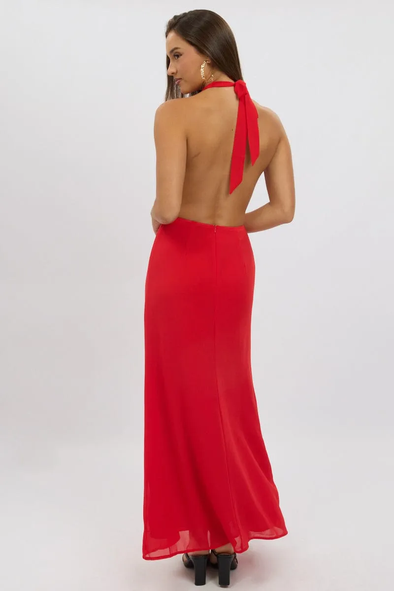 This dress is a versatile option that can be styled in many different ways Autumn Gold Red Cowl Neck Maxi Dress