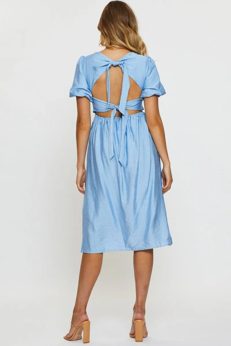 Blue Midi Dress Short Sleeve Square Neck The lightweight fabric of this dress ensures comfort throughout the day without compromising style Wild Meadow