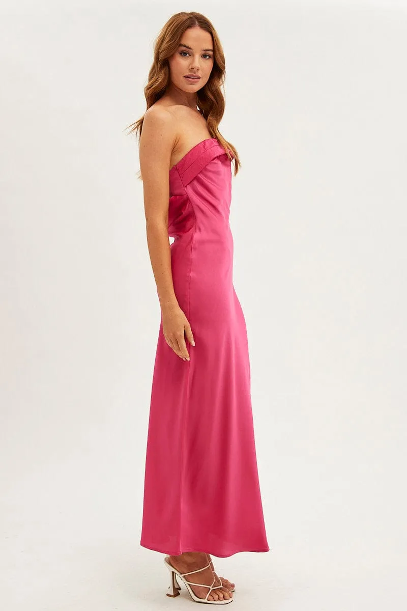 Sunrise Glow Garden View Pink Maxi Dress Strapless Satin Party