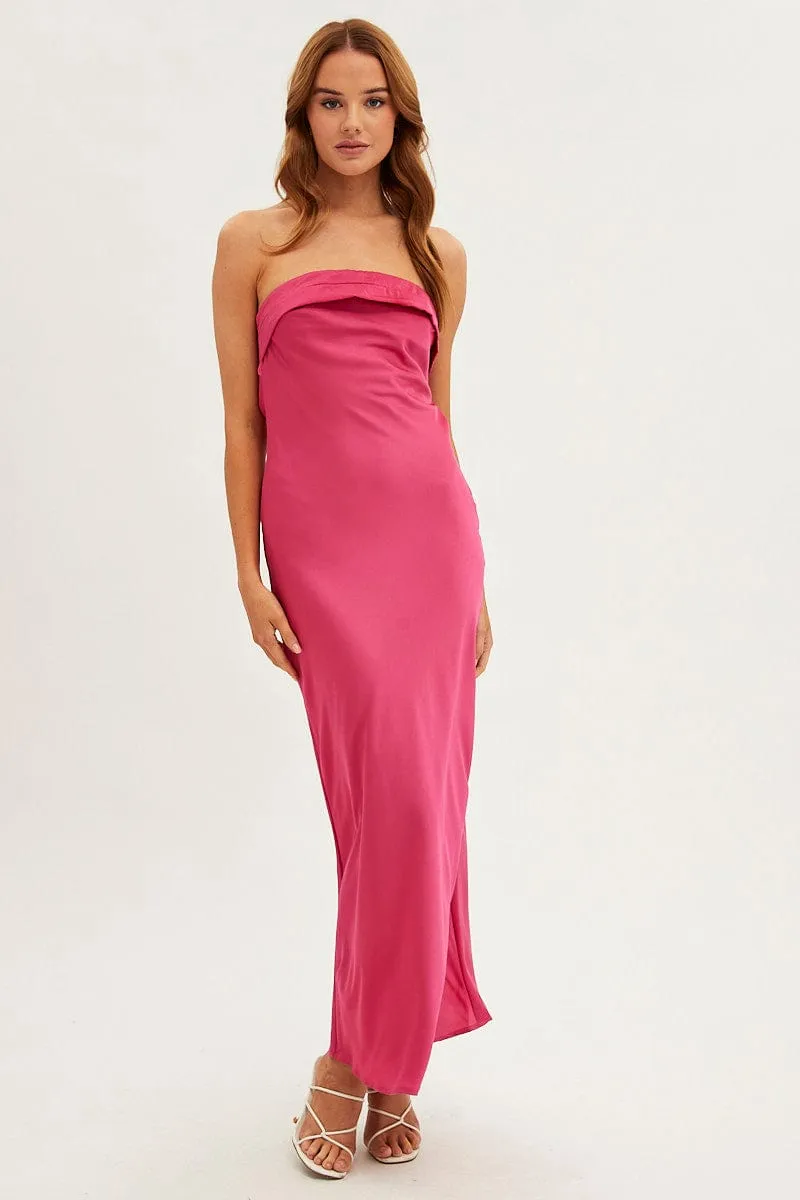 Dune Path Lawn Wedding Pink Maxi Dress Strapless Satin Party